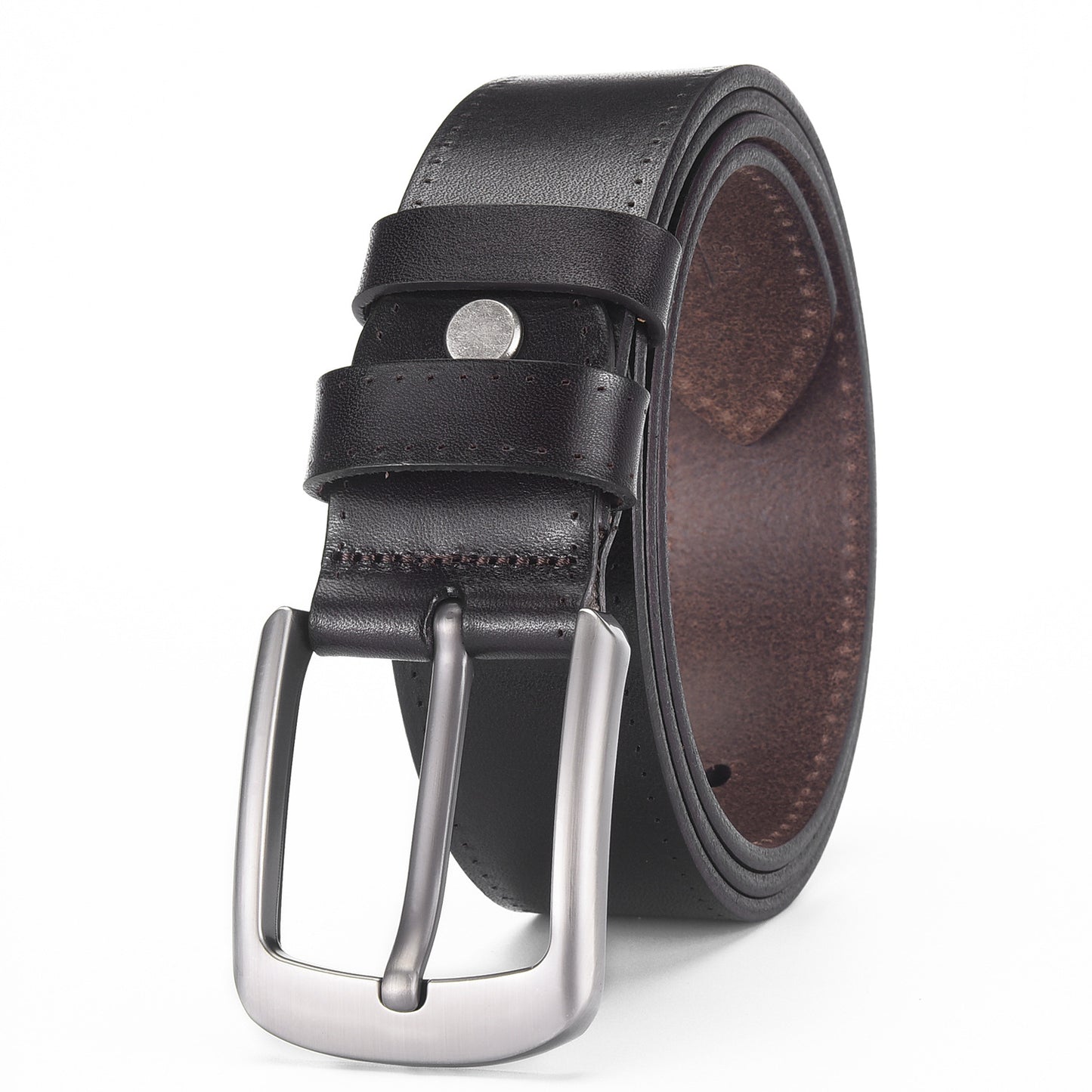 Men's Alloy Pin Buckle Casual First Layer Cowhide Belt Brown Average Size