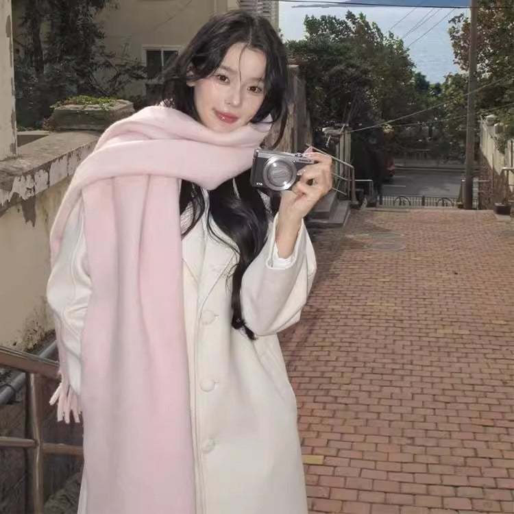 Scarf Winter Thicken Thermal Solid Color Mohair Shawl Small Version Mohair Pink