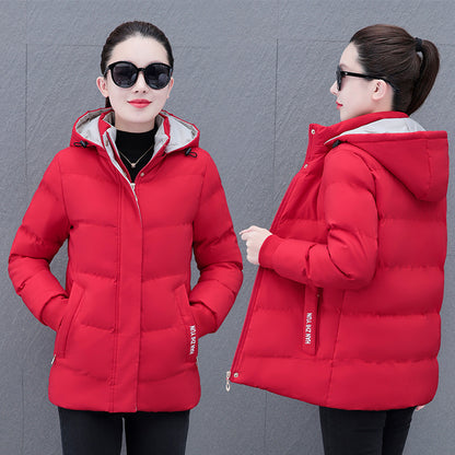 Winter Fleece-lined Thick Middle-aged Mom's Lamb Fleece Hooded Down Cotton Coat For Women Red