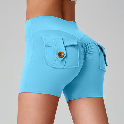 Sports Fitness Workwear Pocket Training Peach Quick-dry Butt-lifting Yoga Pants Water Blue