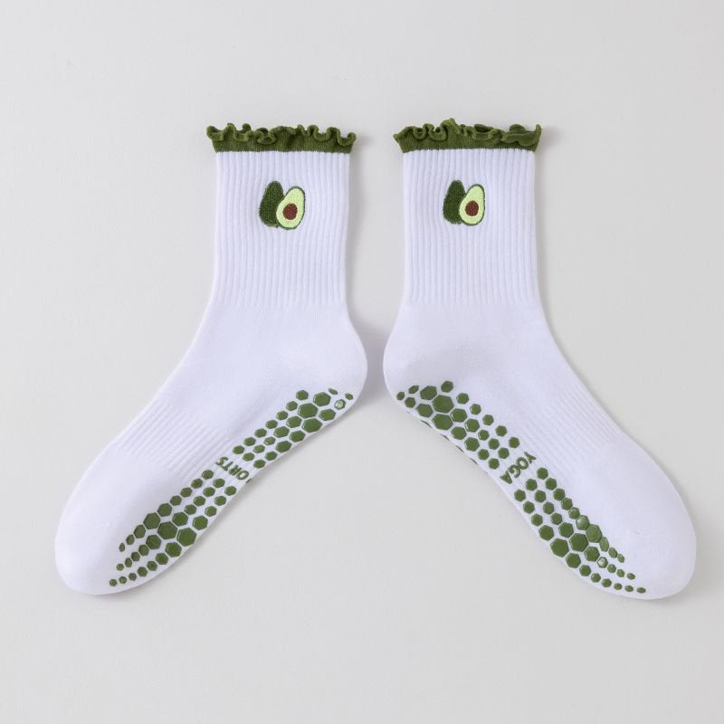 Women's Yoga Socks Professional Non-slip Green Lace Avocado