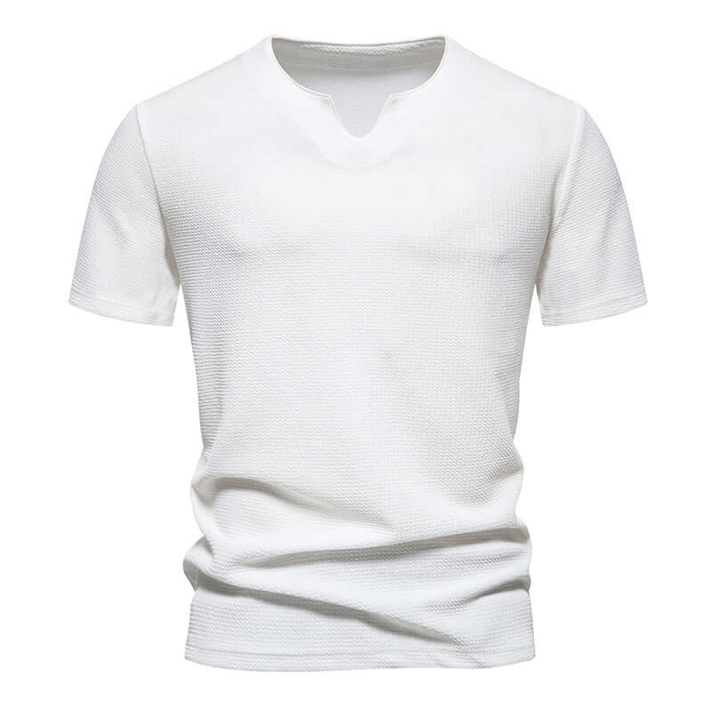 Men's Bubble Cloth V-neck T-shirt Short Sleeve Shirt White