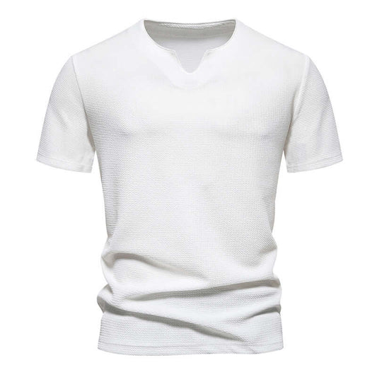 Men's Bubble Cloth V-neck T-shirt Short Sleeve Shirt White