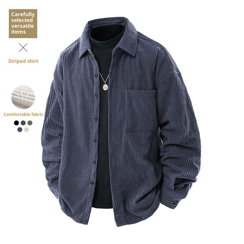 Shirt Collar Fake Two-piece Coat Men Blue