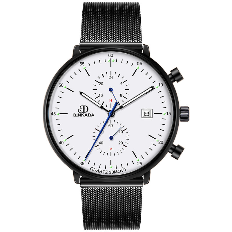 Luminous Waterproof Sports Men's Quartz Watch Black And White
