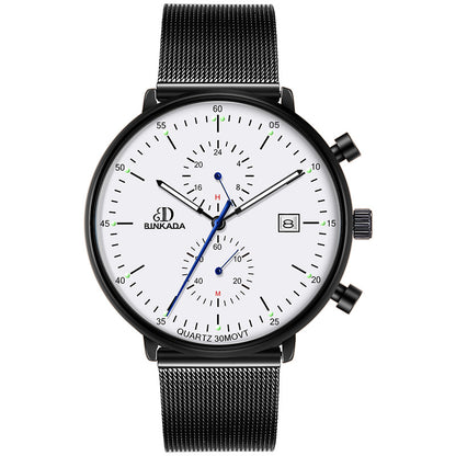 Luminous Waterproof Sports Men's Quartz Watch Black And White