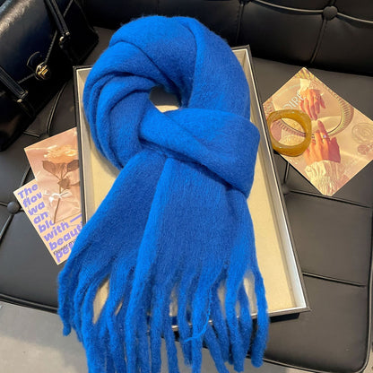 Scarf Winter Thicken Thermal Solid Color Mohair Shawl Large Mohair Haze blue