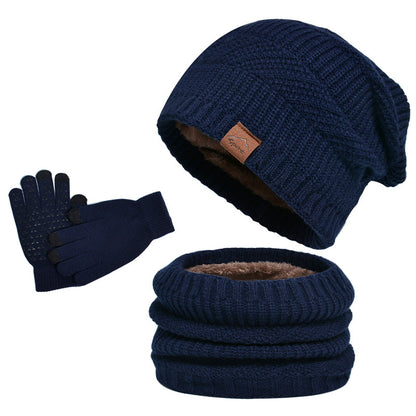 Winter Fleece-lined Warm Hat Scarf Gloves Three-piece Set Blue