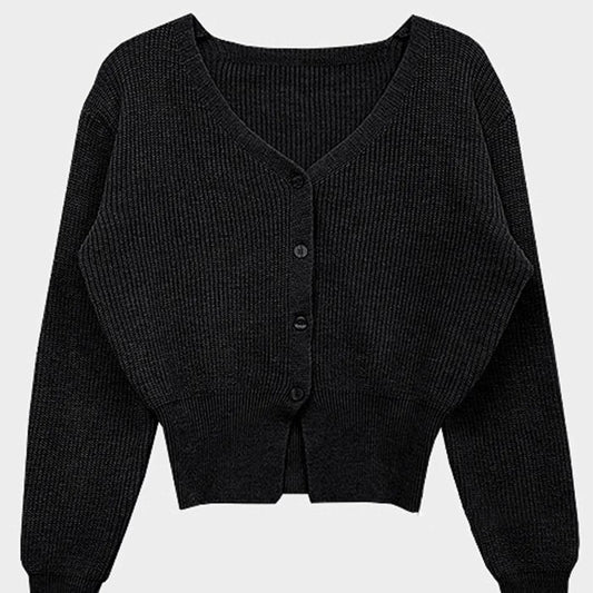 Temperament Waist-cinching V-neck Versatile Comfortable Long-sleeved Jacket For Women Black Free Size