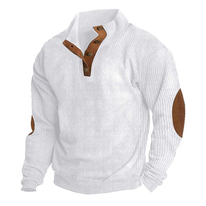 Casual Stand-Collar Long Sleeve Pullover Sweatshirt for Men Fashion Solid Color Striped Design Loose Tops White
