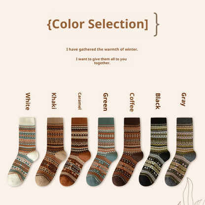 Women's Bunching Retro Mid-calf Socks Ethnic Style Free Size