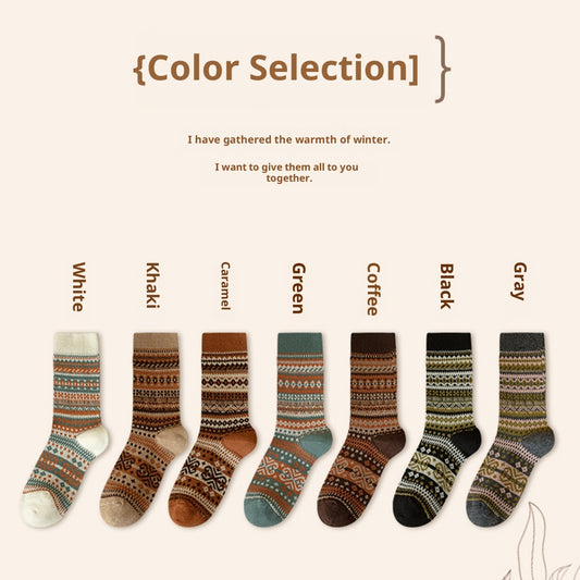 Women's Bunching Retro Mid-calf Socks Ethnic Style Free Size