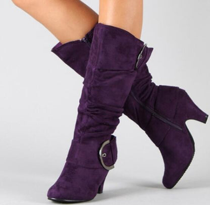 Fashion Brushed Velvet Spring And Autumn Women's Boots Purple