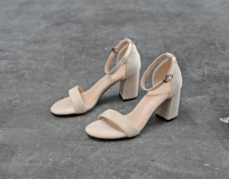 Chunky Heel Ankle-strap Plus Size Plus-sized Women's Shoes Apricot 7cm Plus Sizes