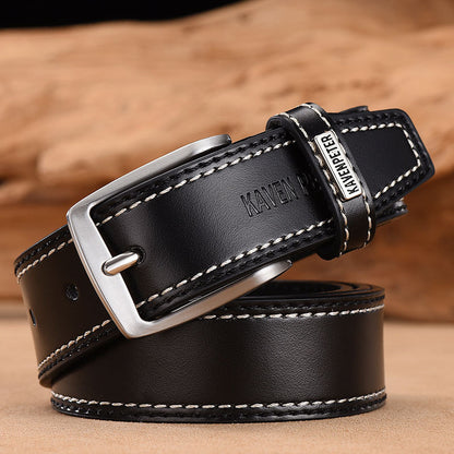 Men's Simple And Versatile Leather Cowhide Belt Black