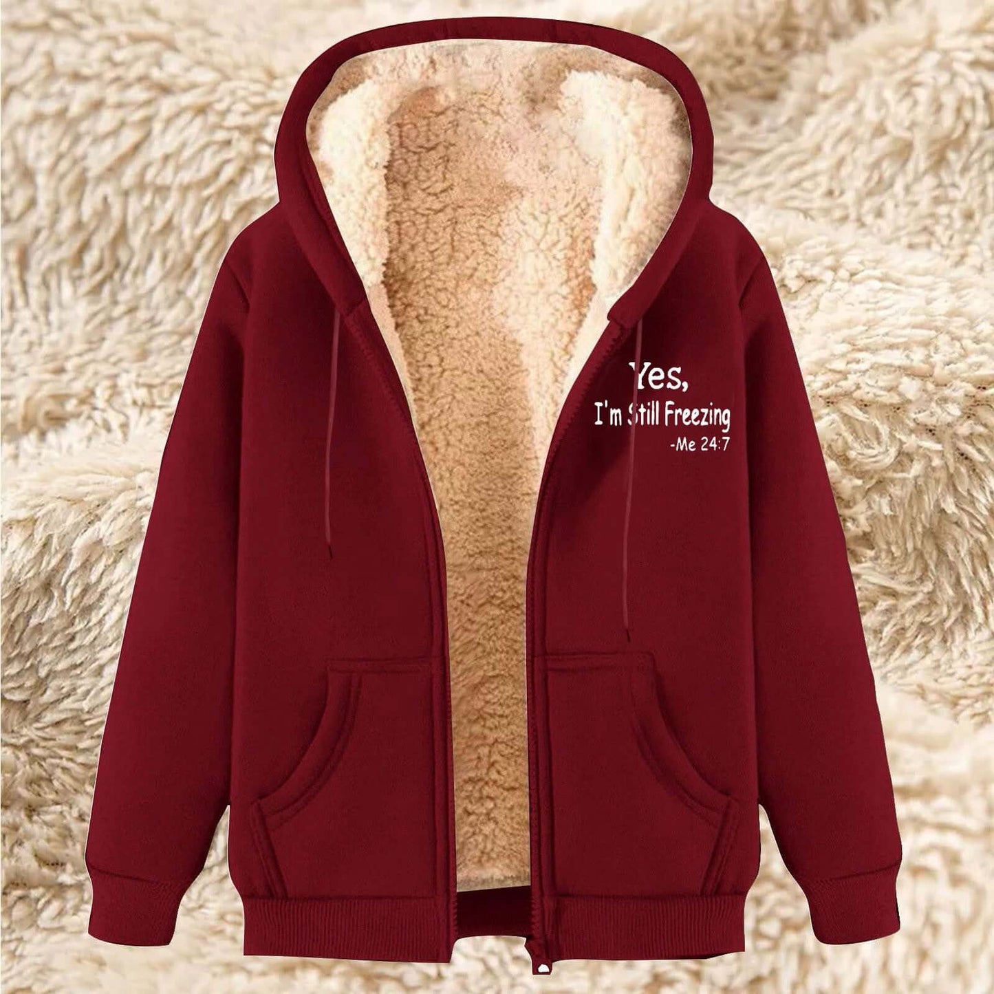 Men's Fleece-lined Hoodie With Thickened Lamb Wool For Winter 17 Wine Red