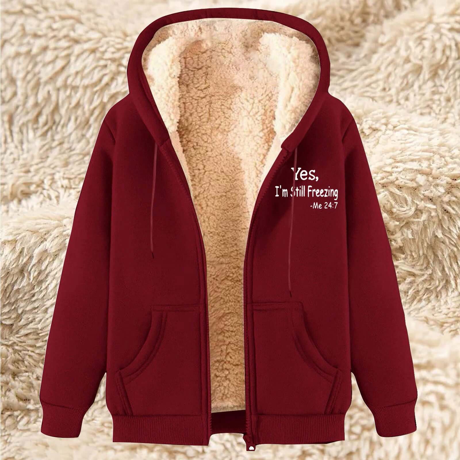 Men's Fleece-lined Hoodie With Thickened Lamb Wool For Winter 17 Wine Red