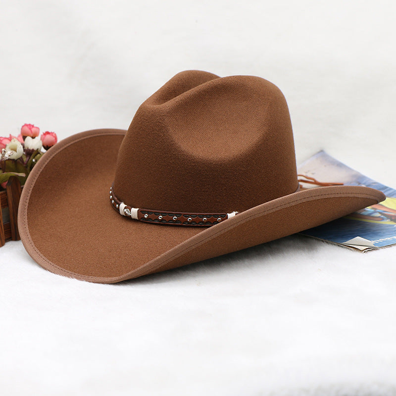 Men's Felt Riding Woolen Cowboy Hat Brown L