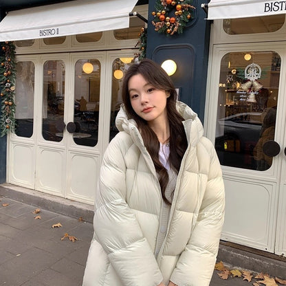 Women's Mid-length New Korean-style Loose Over-the-knee Padded Puffer Coat Beige