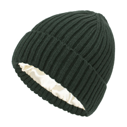 Satin Warm All-matching Slipover Knitted Hat Army Green