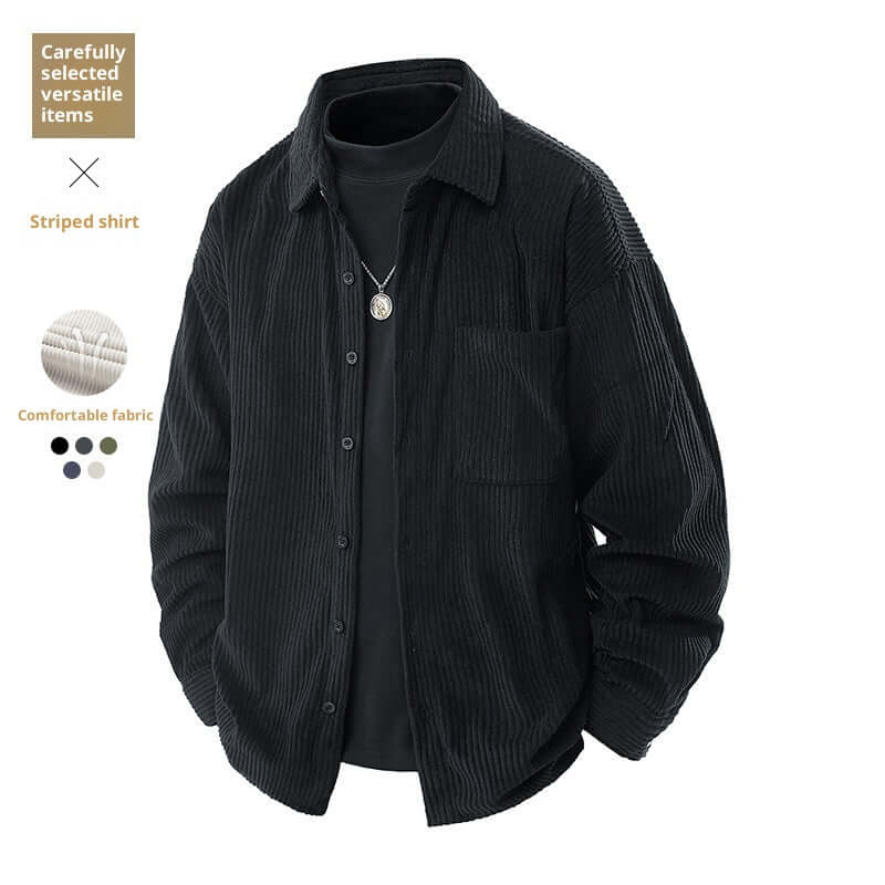 Shirt Collar Fake Two-piece Coat Men Black
