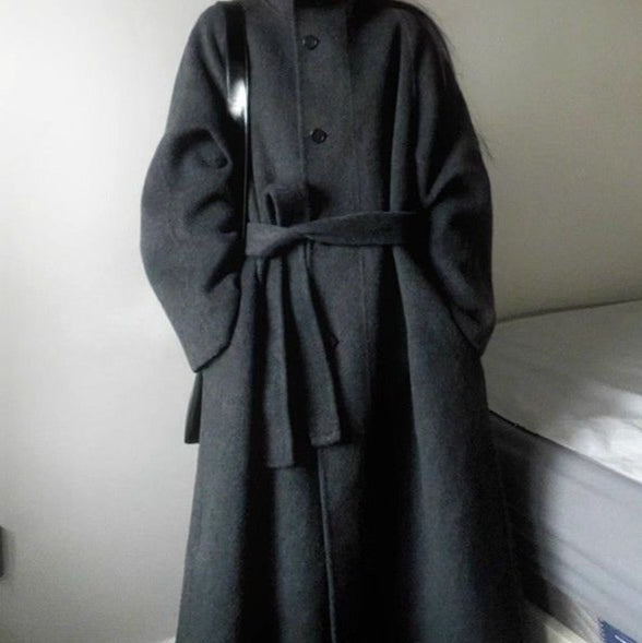 Women's New Wool Coat Petite Korean Mid-length Dark Gray