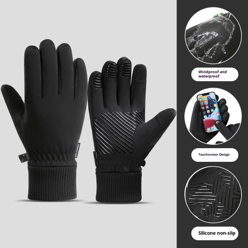 Fleece-lined Thick Waterproof And Cold-resistant Gloves 369 Black
