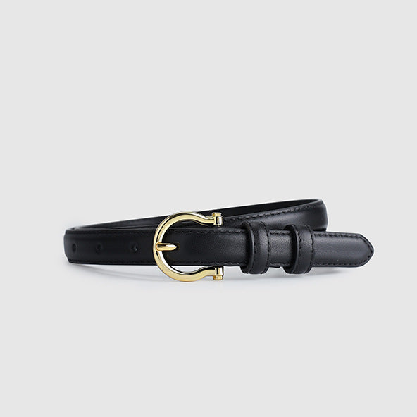 French Gold Buckle Genuine Leather Belt Women Black
