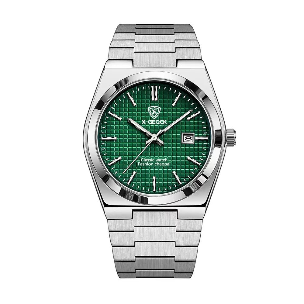 Butterfly Clasp Men's Quartz Swiss Watch Grain Steel Belt Green Surface