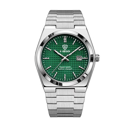 Butterfly Clasp Men's Quartz Swiss Watch Grain Steel Belt Green Surface