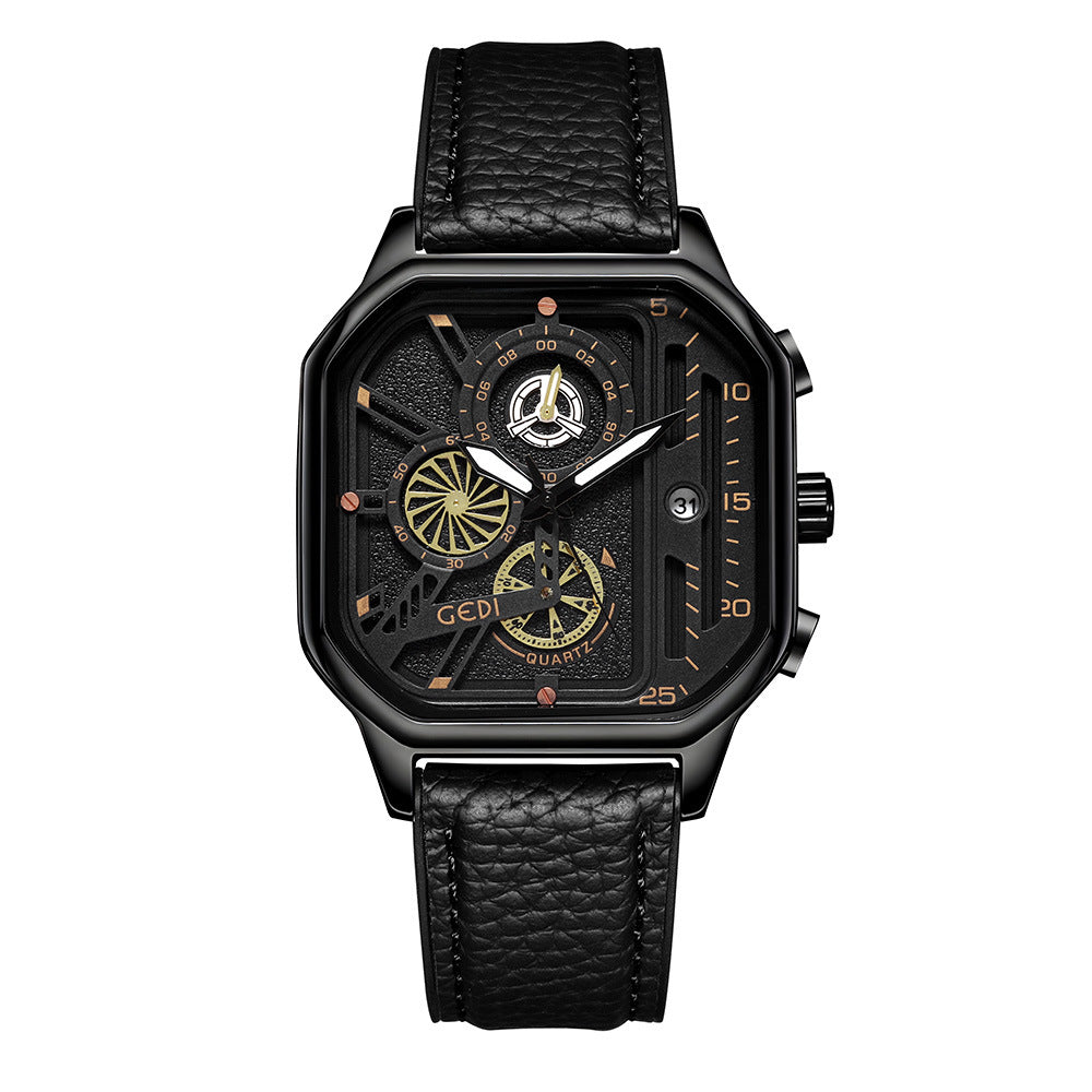 Men's Waterproof Quartz Watch Luminous Black Plate Black Belt