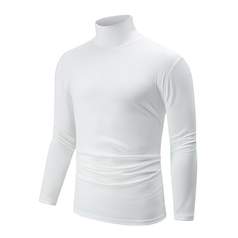 Autumn And Winter Men's Solid Color Versatile High-neck Base Layer Casual Fleece Top White