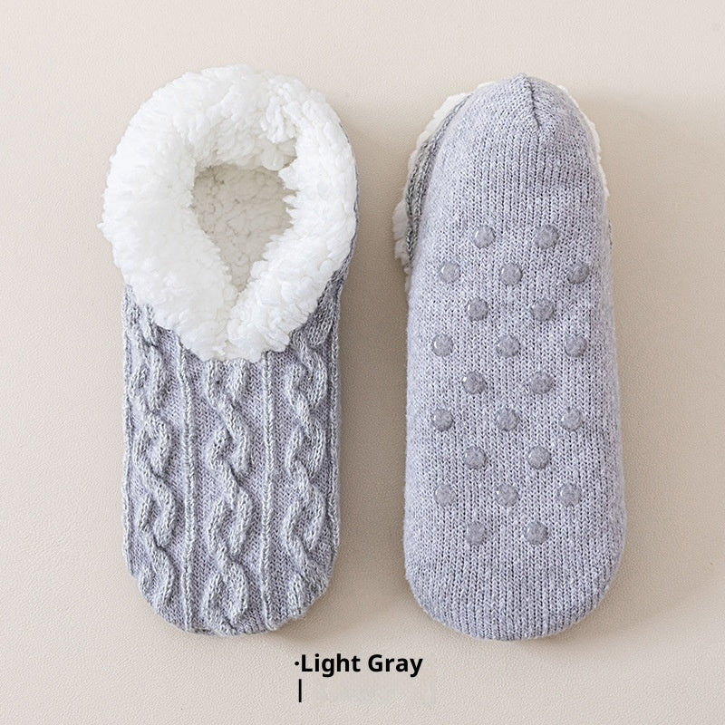 Fleece Lined Padded Warm Keeping Lamb Wool Socks Light Gray Free Size