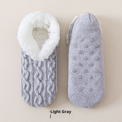 Fleece Lined Padded Warm Keeping Lamb Wool Socks Light Gray Free Size