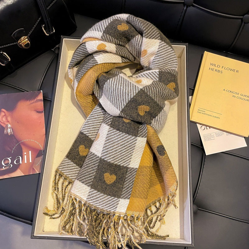 Scarf Winter Thicken Thermal Solid Color Mohair Shawl Small Version Of Love Black white