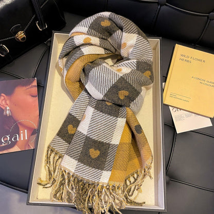 Scarf Winter Thicken Thermal Solid Color Mohair Shawl Small Version Of Love Black white