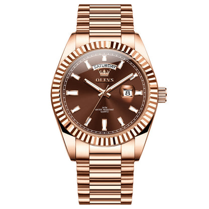 Luminous Waterproof Business Steel Belt Wrist Watch Coffee Noodles