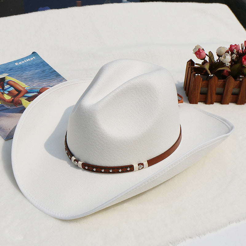 Men's Felt Riding Woolen Cowboy Hat White L