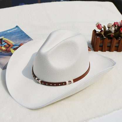 Men's Felt Riding Woolen Cowboy Hat White L