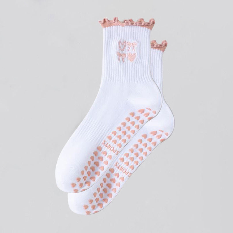Women's Yoga Socks Professional Non-slip Light Pink Lace Cutout Love