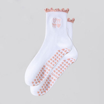 Women's Yoga Socks Professional Non-slip Light Pink Lace Cutout Love