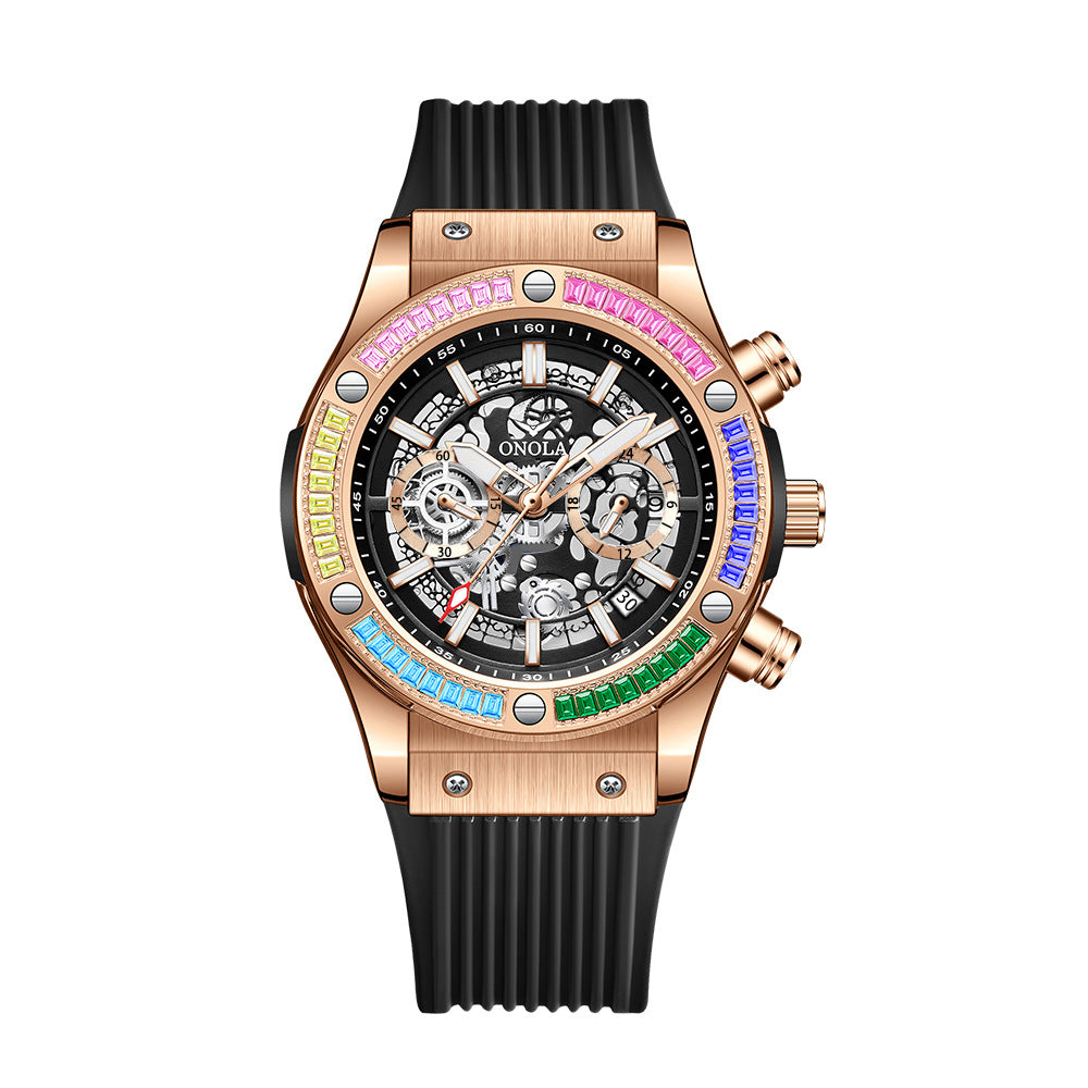 Men's Fashionable All-match Waterproof Multi-functional Quartz Watch Rose Black