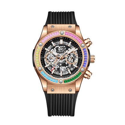Men's Fashionable All-match Waterproof Multi-functional Quartz Watch Rose Black