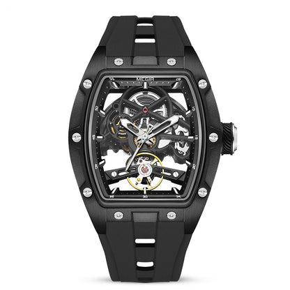 Men's Mechanical Watch Hollow Watch Black Shell Silver Surface