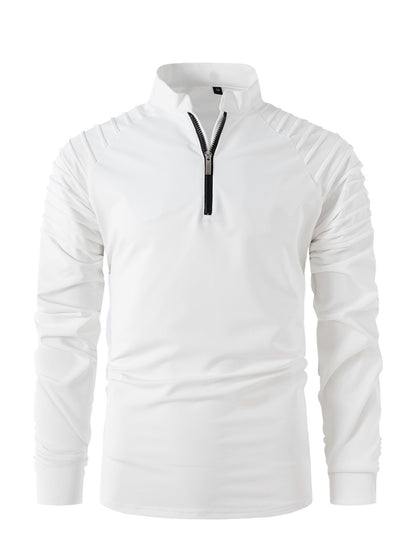 Spring And Autumn Men's POLO Zipper Sports Polo Shirt White