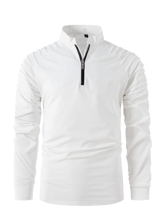 Spring And Autumn Men's POLO Zipper Sports Polo Shirt White