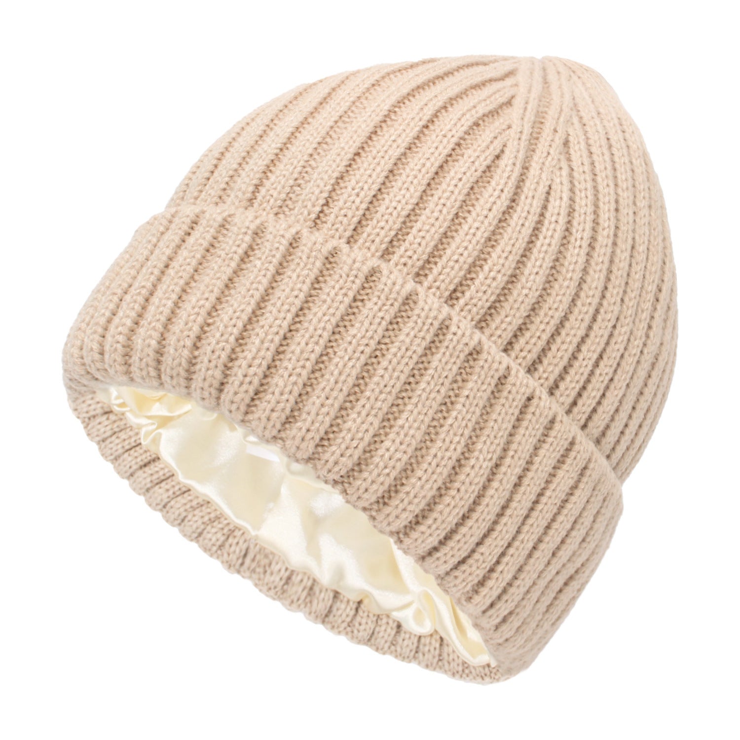 Satin Warm All-matching Slipover Knitted Hat Khaki