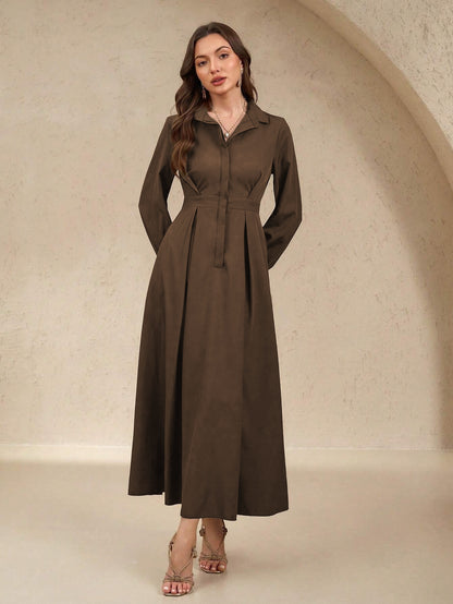Fashionable And Elegant Long-sleeved Dress For Women Brown