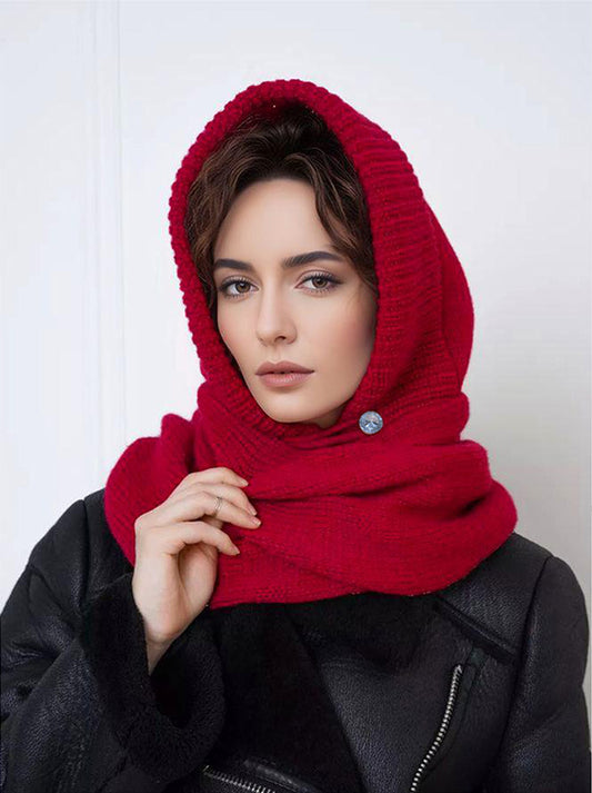 Solid Color Fashion Casual Knit Hat With Cross Scarf Bright Red