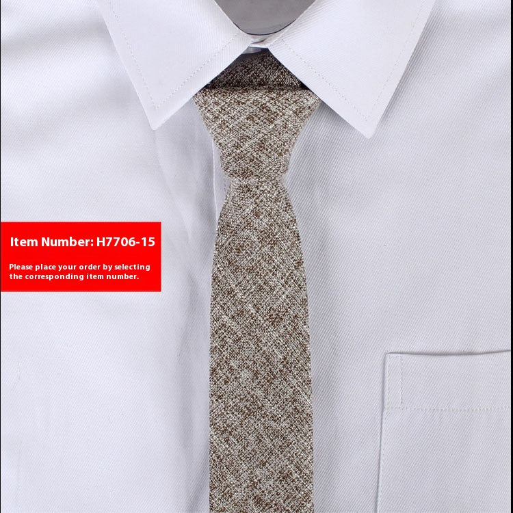 Solid Color Korean Style Narrow Cotton Men's 6cm Formal Wear Business Casual Wedding Tie H7706 15